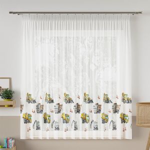 Voálová záclona dětská STAVEBNÍ AUTA, s olůvkem, barevná (více výšek, v metráži)