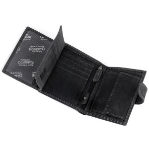 Pánská kožená myslivecká peněženka s RFID ochranou, 870349/21, černá - jelen, matná, 9,5 x 15 x 3,5 cm