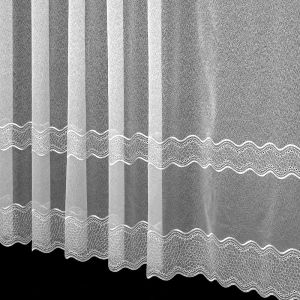Záclona sablé V233 vyšívaná vzorovaná vlnka, s bordurou, bílá (více výšek, v metráži)