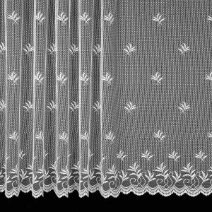Žakárová záclona V127 vyšívané větvičky, s bordurou, bílá (více výšek, v metráži)