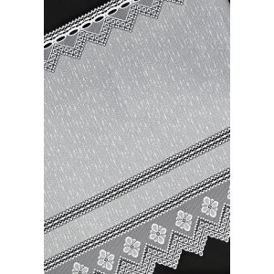 Žakárová vitrážová záclona 605962/001, květiny s proužkem, s bordurou, bílá (více výšek, v metráži)