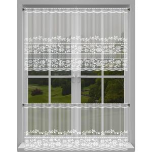 Žakárová vitrážová záclona 606630/001, květinový vzor, s bordurou, bílá (více výšek, v metráži)