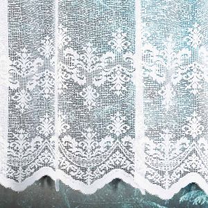 Žakárová vitrážová záclona 31256/001, ornamenty, s bordurou, bílá (více výšek, v metráži)