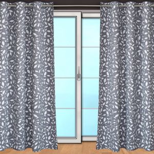 Zatemňovací / termoizolační závěs, blackout 10076/04 bílé listy na šedé, šířka 150cm (látka v metráži)