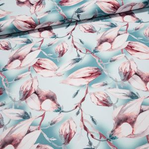 Zatemňovací / termoizolační závěs, blackout 10098/02 magnolie na tyrkysové, šířka 150cm (látka v metráži)